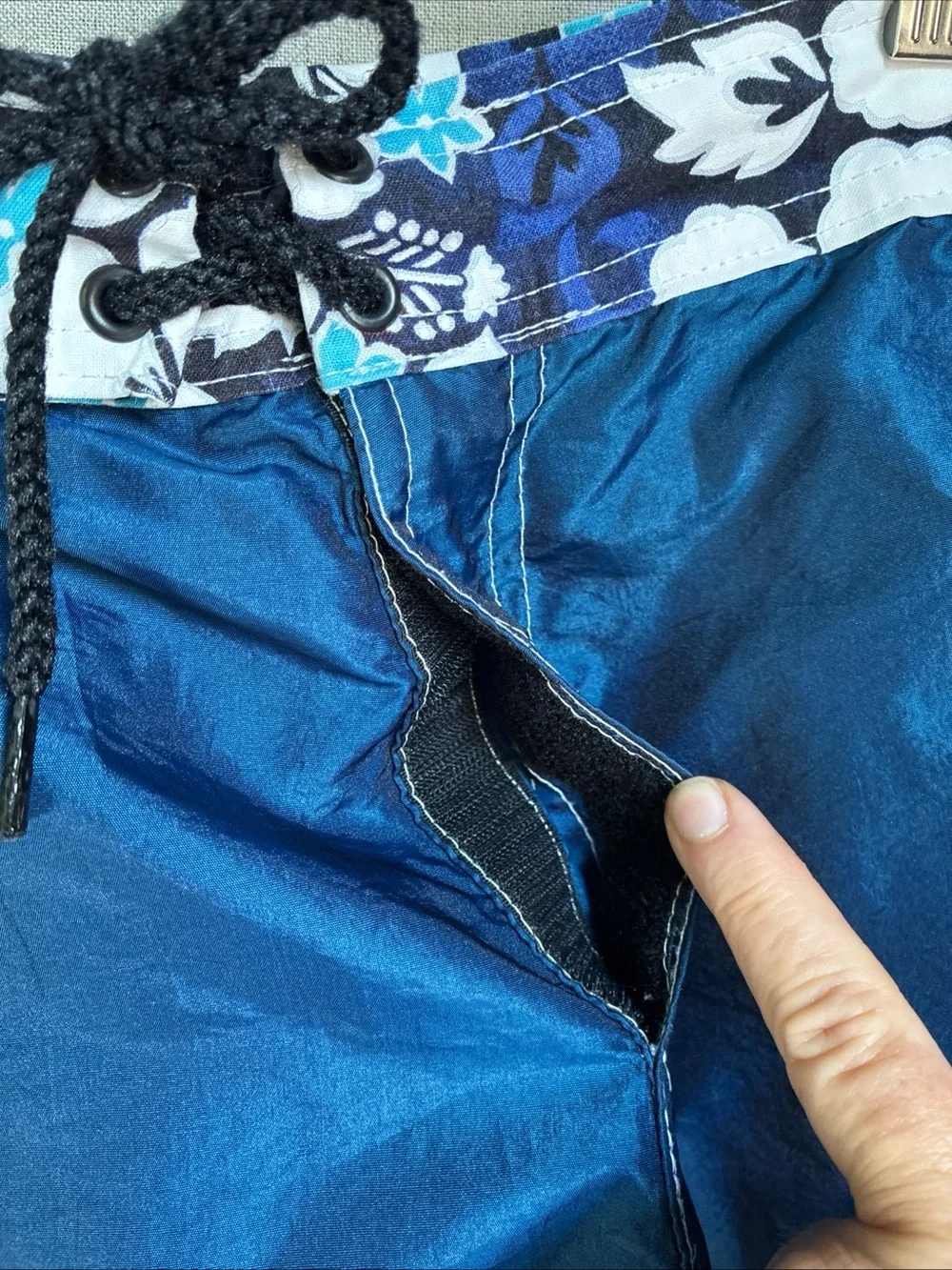 Mens Blue Hawaiian Boardshorts 34 Y2K Surf Swim Drawstring Trunks Vintage 31 S M